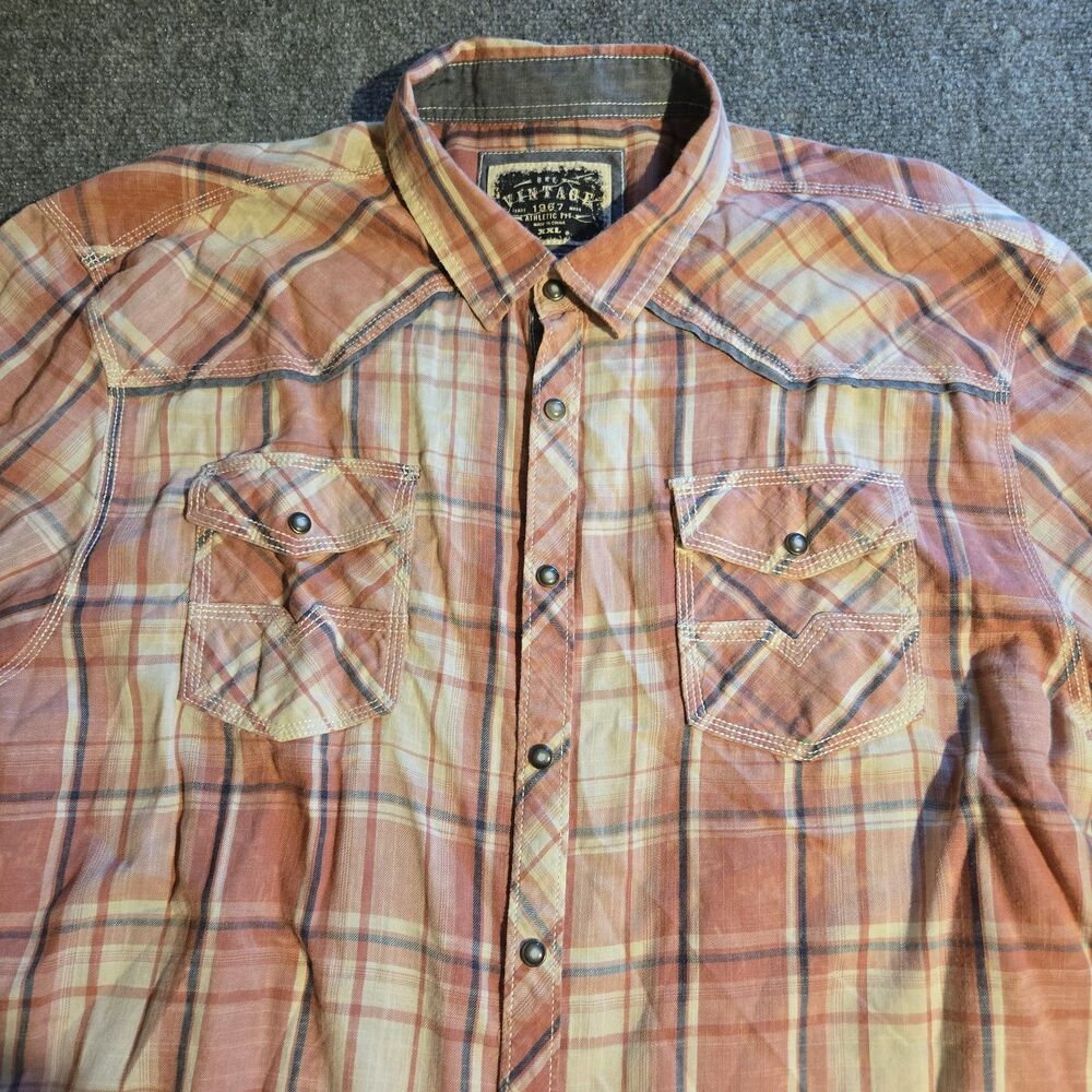 Buckle BKE Western Shirt Mens 2XL Pink Plaid Long Sleeve Pearl Snaps Pockets